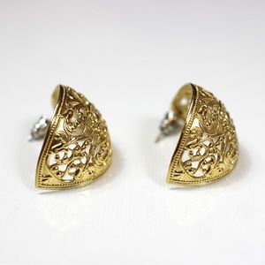 Vintage Baroque Gold Tone Stud Earrings Estate 90s